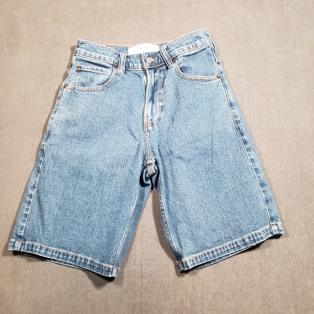 Hollister Baggy Jean Short Womens W26 Blue Medium Wash High Rise Denim